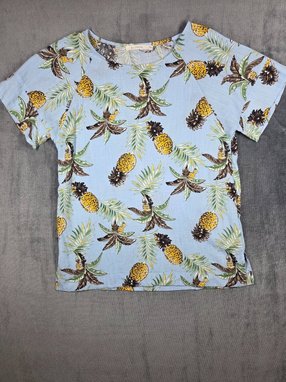 Ellison Anthropologie Top Womens Size M Blue Pineapple Print Summer Vacation